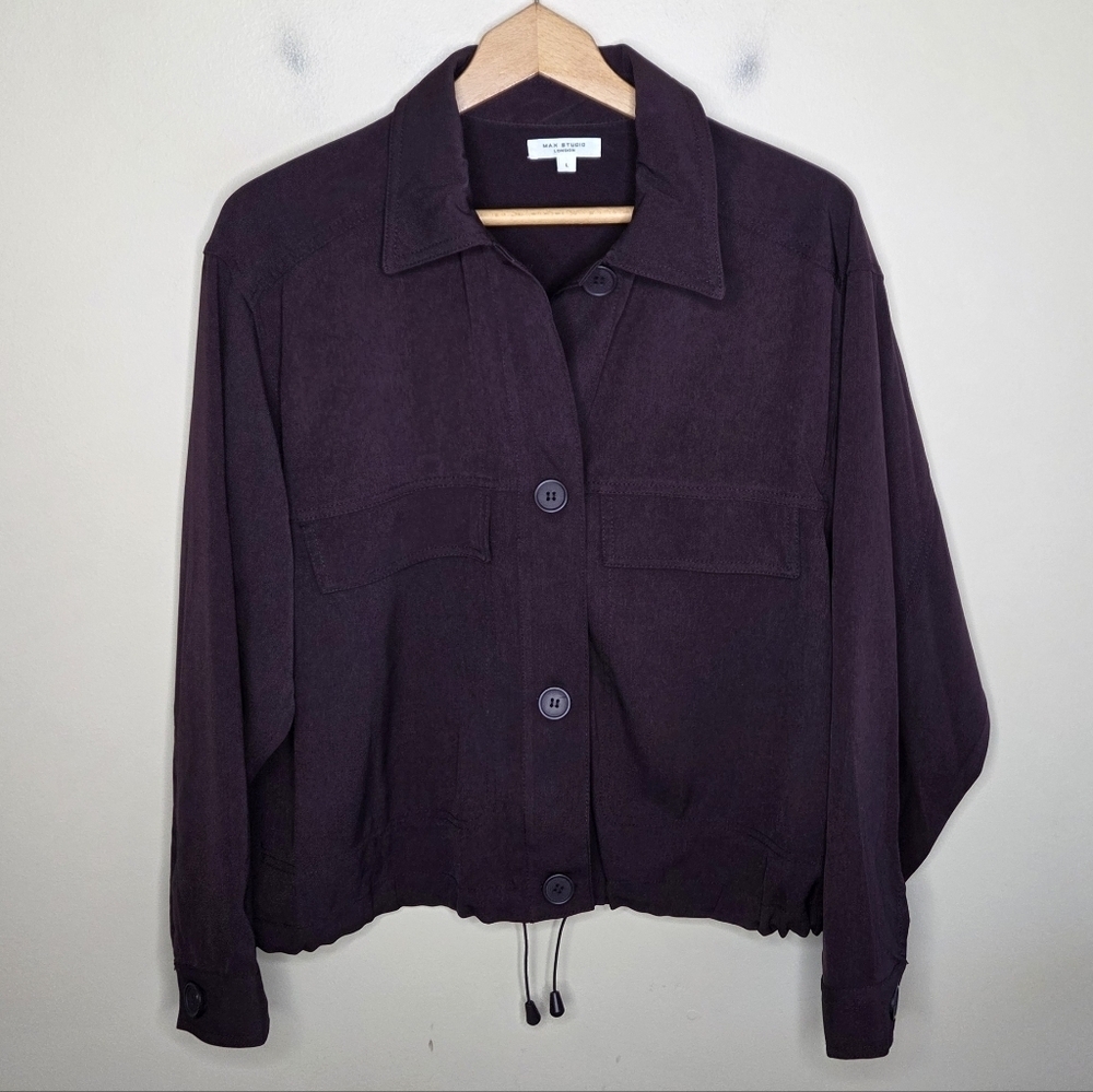 Max Studio Dark Burgundy Wine Utility Button Front Jacket Size Large